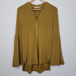 Soft Surroundings Womens 1/2 Button Long Bell Sleeve Tunic Size XS Boho Hippie